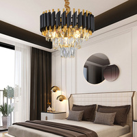 Lustre de plafond rond de luxe pour intérieur, noir et or, LED, moderne, en cristal, luminaires suspendus pour la maison