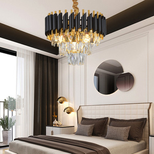 Lámpara de Techo Redonda de Lujo para Interiores, Araña de Cristal Moderna Negra y Dorada con LED para el Hogar - Product Image 5