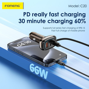 อะแดปเตอร์ชาร์จเร็วในรถยนต์ Foneng 66W 3 พอร์ต USB C พร้อมที่จุดบุหรี่ และสาย Type C to C ยาว 1 เมตร สำหรับ Samsung iPhone 16 - Product Image 5