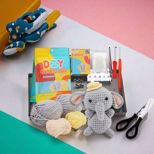 Kit de Ganchillo Fácil para Principiantes con Forma de Elefante, Juguete de Animales Tejidos a Mano con Hilo Tubular, J.M Fashion, Edades 7-12 - Product Image 6