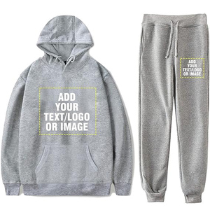 Hoodie kustom pria dan setelan pakaian olahraga khusus wanita celana hoodie bulu musim dingin.