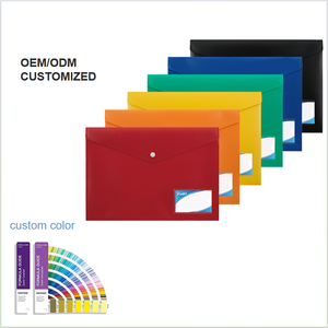 Chất lượng cao A5 nhựa tài liệu ví với Snap Nút đóng cửa biểu tượng tùy chỉnh PVC chất liệu A4 tập tin túi cho các trường học sử dụng - Product Image 1