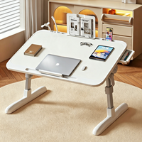 Table de lit pliable réglable en hauteur pour ordinateur portable, plateau inclinable avec tiroir, support de livre, ventilateur USB et lampe pour la lecture et le travail