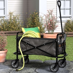 Folding Garden <b>Cart</b> 4 Wheels Heavy Duty Utility Wagon Outdoor Gardening Camping <b>Beach</b> Use - Product Image 3