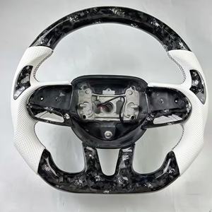 Volant de voiture en fibre de carbone pour <span class=keywords><strong>RTS</strong></span> Dodge Charger 2015-2022, style sport, cuir forgé blanc - Product Image 1