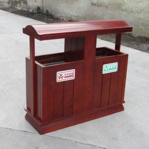 صناديق خشبية داخلية قديمة للحديقة العامة مقصورة مزدوجة من الخشب الصلب صندوق نفايات خارجي بدون غطاء - Product Image 5