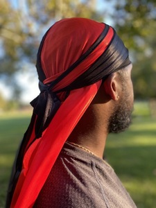 Turban Durag en satin soyeux unisexe, style hip-hop doux, avec queue extra longue, pour <span class=keywords><strong>homme</strong></span> - Product Image 2