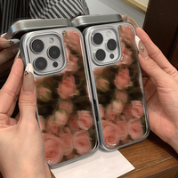 Coque de téléphone antichoc à motif rose pour iPhone 17 18 Pro Max 15 Plus 12, avec bord argenté et protection arrière anti-chute