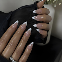 Lot de 24 faux ongles blancs nude à pointe française, forme amande, à presser, en ABS réutilisable, avec emballage personnalisé, fournisseur OEM ODM