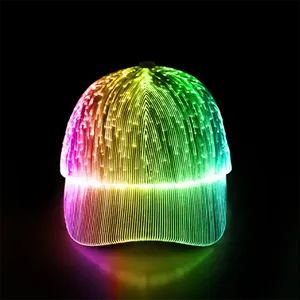Gorra de fibra óptica OEM ODM al por mayor gorra de béisbol iluminada con carga USB - Product Image 3