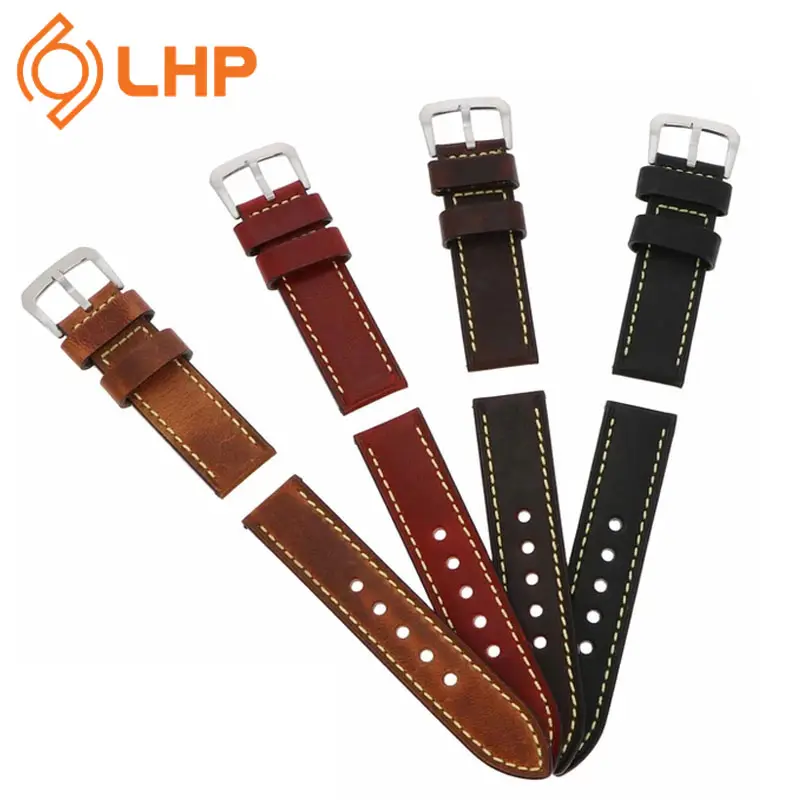 OEM vintage oily leather strap handmade men's watch leather band 20mm 22mm oily leather strap