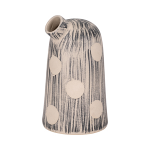 Vaso cilindrico in ceramica con motivo a righe e pois per l'arredamento del soggiorno, vaso moderno in gres per esposizione in casa o in ufficio - Product Image 3