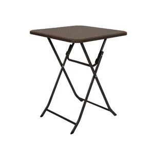 High Quality 24 inch Portable Garden Leisure Party Brown Rattan Plastic Folding Square Tables