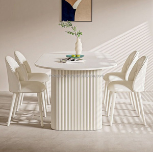 Mesa de Comedor de Diseño Minimalista con Acabado Lacado, Cubierta de Piedra Sinterizada <span class=keywords><strong>Blanca</strong></span>, Mesa de Comedor Moderna Ovalada para 4, 6 u 8 Personas - Product Image 2