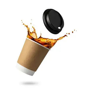Maatwerk Logo 8 12 14 Oz Biologisch Afbreekbaar Zwart Takeaway Sap Cake Koffie Verpakking Dubbele Laag Papier Cups Met Deksel Mouw