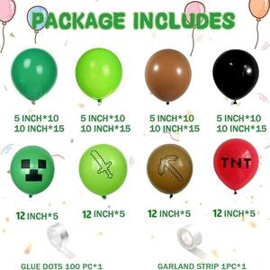 Paquete de Fiesta de Cumpleaños de 123 <span class=keywords><strong>Piezas</strong></span> Inspirado <span class=keywords><strong>en</strong></span> Green Pixel Miner, Videojuego Verde, Negro y Marrón para Globos con Temática de <span class=keywords><strong>Minecraft</strong></span> - Product Image 2