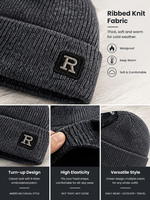Bonnet en tricot côtelé avec patch brodé lettre R, revers pliable, coupe-vent, chaud, pour l'hiver, usage quotidien en extérieur, casquette tricotée, logo personnalisé