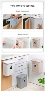 Poubelle murale en plastique pour cuisine, poubelle murale avec couvercle - Product Image 4