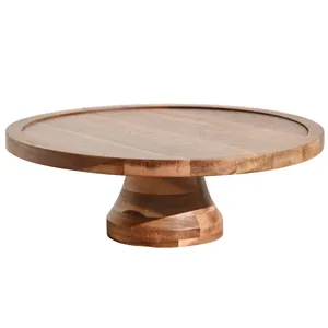 Paste 10 Inch Acacia Wood Rotating Cake Stand, Lazy Susan with Wood Base, Rustic Cake Stand for Wedding Cakes
