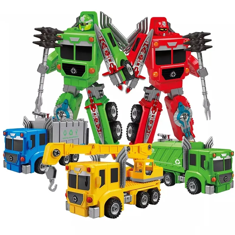 プラスチック慣性摩擦トラックDiy組み立ておもちゃ卸売子供車変形ロボット車