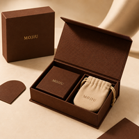 Kit de Boîtes à Bijoux Magnétiques en Microfibre de Luxe en Gros avec Logo Personnalisé, Ensemble d'Emballage de Bijoux avec Boîte à Bague et Pochette en Velours