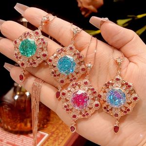 Elegant Eco-friendly Copper 14mm Colorful Cubic Zirconia Rose Gold Plated Vintage Statement Tassel Pendant Necklace for Women - Product Image 1