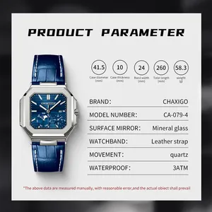 CHAXIGO 079 Montre Homme Quartz Étanche Décorative Tendance de Marque Prestigieuse avec Affichage de la Date et des Phases de Lune – Nouveauté et Vente Flash - Product Image 5