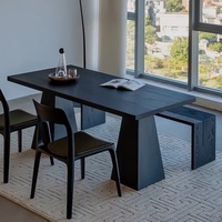 Table à manger en bois massif noir de style Wabi-Sabi, design moderne rectangulaire long multifonctionnel, meubles de maison assemblés