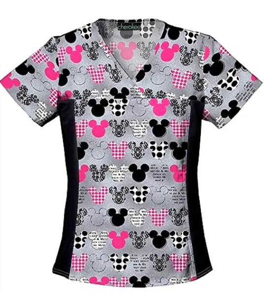 Top de punto con estampado de Mickey para mujer, Top de punto con cuello de pico, estampado de posicionamiento de Disney Cherokee