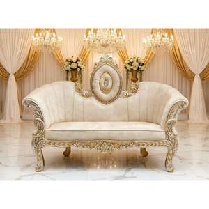 Sofá/Trono de Lujo Moderno para Ceremonia de Boda, Sofá/Couch con Corona para Boda Asiática, Dorado Pulido y Tallado - Product Image 1