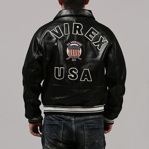 جاكيت أفيركس مخصص من جلد الغنم الأصلي للرجال بتطريز عالي الجودة وياقة عالية للشتاء - Product Image 3