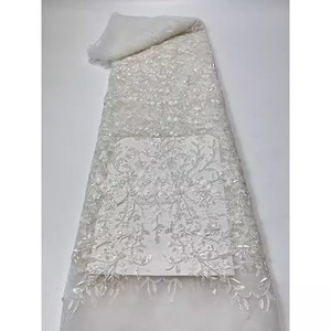 Ancho 125 cm poliéster bordado tul Malla tela lentejuelas árbol ramas cuentas tela para mujer moda boda vestido de novia - Product Image 2