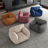 Fauteuil simple rectangulaire en similicuir italien de style nordique - Bleu - Pour salon masculin - Canapé paresseux créatif et unique de designer minimaliste