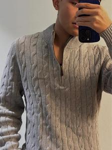 Logo broderie tricots hommes automne et hiver <span class=keywords><strong>col</strong></span> <span class=keywords><strong>montant</strong></span> pâte frite torsades demi fermeture éclair <span class=keywords><strong>pull</strong></span> - Product Image 2