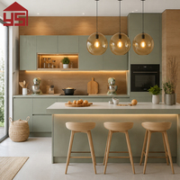 Îlot de cuisine moderne sur mesure avec évier, en contreplaqué et MDF, rangement intégré, conception 24H, solution clé en main pour toute la maison et appartement
