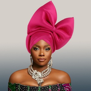 Turban <span class=keywords><strong>africain</strong></span> pour femmes, style Nigéria Auto Gele, avec grand nœud exagéré, couvre-chef pour mariage et fête - Product Image 4