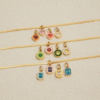 Arc-en-ciel multicolore coeur rond carré Zircon collier breloques pour la fabrication de bijoux en acier inoxydable non terni