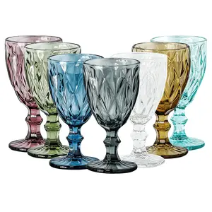 Wholesale Cheap price Wedding vintage blue amber water wine cups colored glassware green goblets