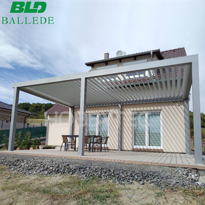 Pergola de jardin en aluminium, pergola rétractable électrique imperméable avec rideaux automatiques et éclairage LED - Product Image 4
