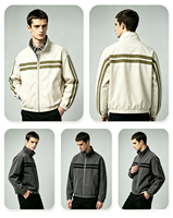 Veste Coach Homme Rétro à Deux Rayures 100% Coton Col Montant Fermeture Éclair Coupe Ample Décontractée Quotidienne Automne S-XL