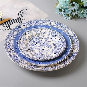 JBS Series Under-glazed Kitchen Accessories Dinner Plates <b>Box</b> Vintage Picture Dishes Ceramic Round Nordic Blue and White <b>Brown</b> - Product Image 4