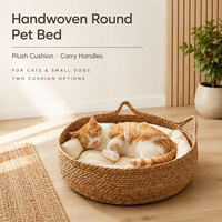 Lit rond pour chat en paille tressée respirante, housse amovible et lavable, lit pour animaux de compagnie écologique pour l'été