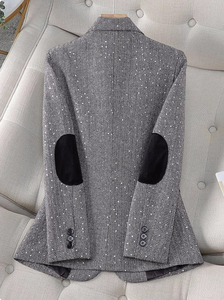 Women's Single Breasted Sparkle Suit Jacket with <strong>Elbow</strong> <strong>Patch</strong> V-Neck Professional Jacket <strong>Blazer</strong> for Manager Office - Product Image 2