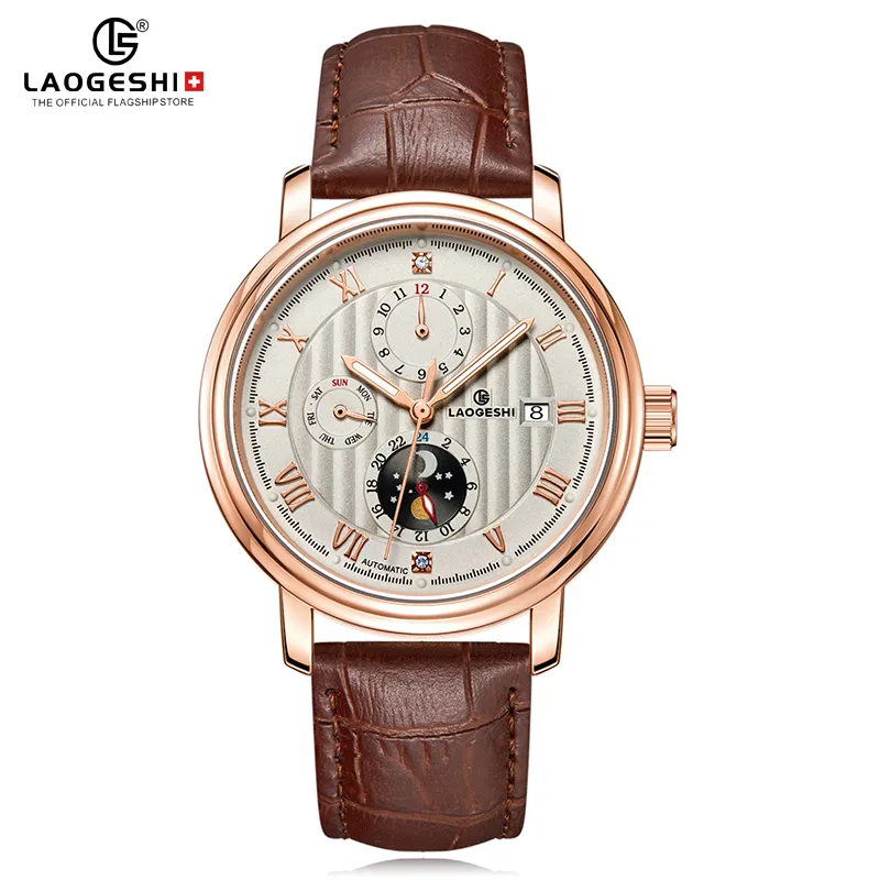 High Quality Wrist Bracelet Watch Band Leather Automatic For Mens Gold Mechanical Moonphase Multifunction Watches