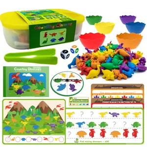Conjunto de atividades de dinossauro, jogos de aprendizagem educativos para crianças, pré-escolhas como ursos de contagem