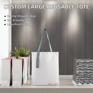 Sac fourre-tout en toile de coton personnalisé, moyen, réutilisable, vert, avec poche, logo imprimé sur mesure, vente en gros - Product Image 2