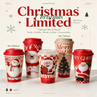 Lot de tasses en PP moulées par injection réutilisables de 500 ml et 700 ml, motifs bonhomme de neige, Père Noël, ours et sapin, pour fêtes et réunions de Noël
