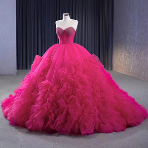 High-End Fuchsia Beading Pearl Sequins Cascading Ruffles Prom Dresses <b>Strapless</b> <b>Corset</b> Sleeveless Prom Formal Dresses Rsm231108 - Product Image 5