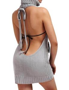 Suéter Sexy para Mujer Ecowalson, Suéter de Punto sin Mangas con Espalda Descubierta y Cuello Alto, Vestido de Cosplay de <span class=keywords><strong>Virgin</strong></span> <span class=keywords><strong>Killer</strong></span> - Product Image 3