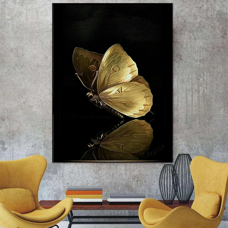 Golden Butterfly Wall Art Canvas Painting Abstract Posters and Prints Wall Pictures for Living Room Decoration Home Decor